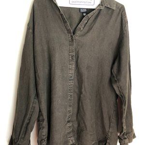 Eileen Fisher Brown Linen Button-Down Shirt